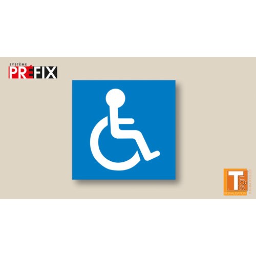 Symbole handicapé parking PMR blanc fond bleu thermocollé - T SIGN