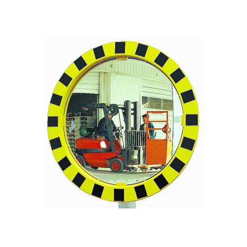 Miroir Polymir rond pour industries avec cadre jaune et noir