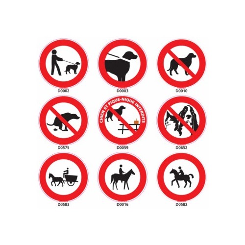 Panneau d'INTERDICTION Animaux - Déjection canine interdite Diam. : 125 mm Adhésif